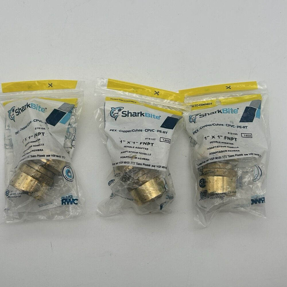 SharkBite 1” x 1” FNPT Female Adapter Brass Push-to-Connect Plumbing Ftg 3 Pack